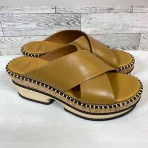 Chloe N55109 Beige Laia Slip On Crossband Platform Sandals Size EU 37 - US 7